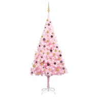 vidaXL Umelý vianočný stromček s LED a súpravou gulí 240cm ružový PVC