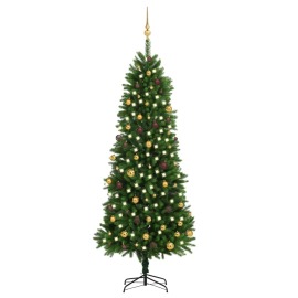 vidaXL Umelý vianočný stromček s LED a súpravou gulí 240cm zelený