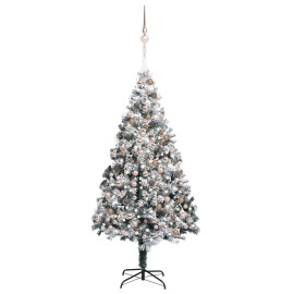 vidaXL Umelý vianočný stromček s LED a súpravou gulí 240cm zelený PVC