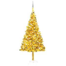 vidaXL Umelý vianočný stromček s LED a súpravou gulí 240cm zlatý PET