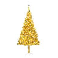 vidaXL Umelý vianočný stromček s LED a súpravou gulí 240cm zlatý PET - cena, porovnanie