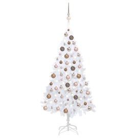 vidaXL Umelý vianočný stromček s LED a súpravou gulí biely 120cm PVC