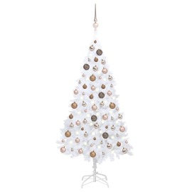 vidaXL Umelý vianočný stromček s LED a súpravou gulí biely 150cm PVC