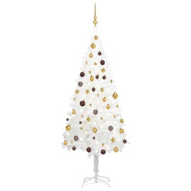vidaXL Umelý vianočný stromček s LED a súpravou gulí biely 180cm