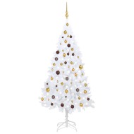 vidaXL Umelý vianočný stromček s LED a súpravou gulí biely 180cm PVC