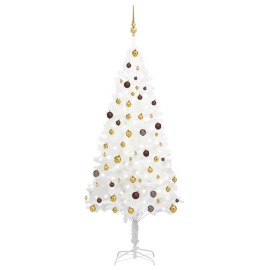 vidaXL Umelý vianočný stromček s LED a súpravou gulí biely 210cm
