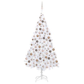 vidaXL Umelý vianočný stromček s LED a súpravou gulí biely 210 PVCcm