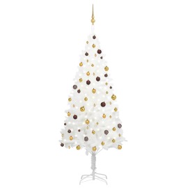 vidaXL Umelý vianočný stromček s LED a súpravou gulí biely 240cm