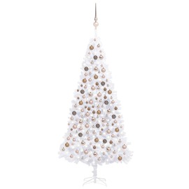 vidaXL Umelý vianočný stromček s LED a súpravou gulí biely 300cm