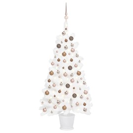 vidaXL Umelý vianočný stromček s LED a súpravou gulí biely 65cm