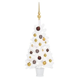 vidaXL Umelý vianočný stromček s LED a súpravou gulí biely 90cm