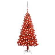 vidaXL Umelý vianočný stromček s LED a súpravou gulí červený 150cm PVC - cena, porovnanie