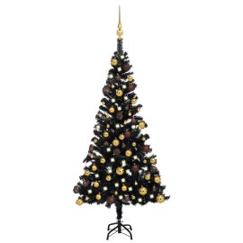 vidaXL Umelý vianočný stromček s LED a súpravou gulí čierny 120cm PVC