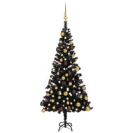 vidaXL Umelý vianočný stromček s LED a súpravou gulí čierny 120cm PVC - cena, porovnanie