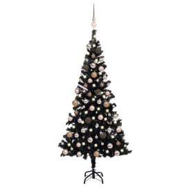 vidaXL Umelý vianočný stromček s LED a súpravou gulí čierny 180cm PVC