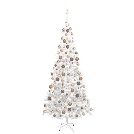 vidaXL Umelý vianočný stromček s LED a súpravou gulí L 240cm biely