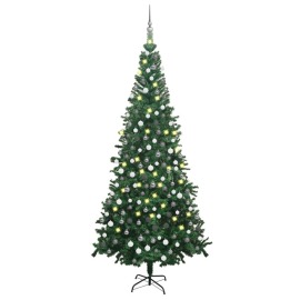 vidaXL Umelý vianočný stromček s LED a súpravou gulí L 240cm zelený