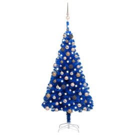vidaXL Umelý vianočný stromček s LED a súpravou gulí modrý 120cm PVC