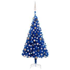 vidaXL Umelý vianočný stromček s LED a súpravou gulí modrý 150cm PVC