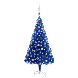 vidaXL Umelý vianočný stromček s LED a súpravou gulí modrý 180cm PVC