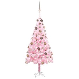 vidaXL Umelý vianočný stromček s LED a súpravou gulí ružový 120cm PVC