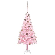 vidaXL Umelý vianočný stromček s LED a súpravou gulí ružový 180cm PVC - cena, porovnanie