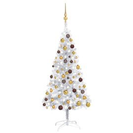 vidaXL Umelý vianočný stromček s LED a súpravou gulí strieborný 150cm