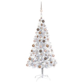 vidaXL Umelý vianočný stromček s LED a súpravou gulí strieborný 150cm PET
