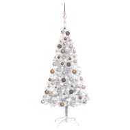 vidaXL Umelý vianočný stromček s LED a súpravou gulí strieborný 150cm PET - cena, porovnanie