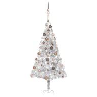 vidaXL Umelý vianočný stromček s LED a súpravou gulí strieborný 180cm PET