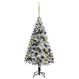 vidaXL Umelý vianočný stromček s LED a súpravou gulí zelený 120cm