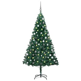 vidaXL Umelý vianočný stromček s LED a súpravou gulí zelený 120cm PVC