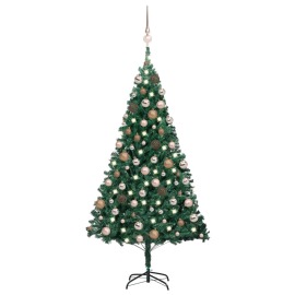 vidaXL Umelý vianočný stromček s LED a súpravou gulí zelený 150cm PVC