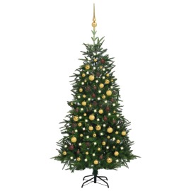 vidaXL Umelý vianočný stromček s LED a súpravou gulí zelený 180cm PVC&PE
