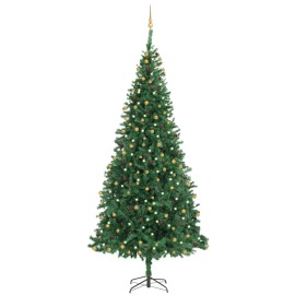 vidaXL Umelý vianočný stromček s LED a súpravou gulí zelený 300cm