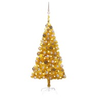 vidaXL Umelý vianočný stromček s LED a súpravou gulí zlatý 150cm - cena, porovnanie