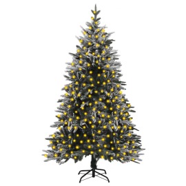 vidaXL Umelý vianočný stromček s LED a vločkami snehu 210cm PVC a PE