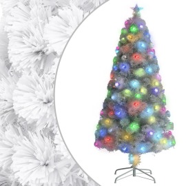 vidaXL Umelý vianočný stromček s LED biely 120cm optické vlákno