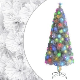 vidaXL Umelý vianočný stromček s LED biely 240cm optické vlákno