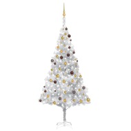 vidaXL Umelý vianočný stromček s LED s guľami 240cm strieborný PET