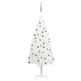 vidaXL Umelý vianočný stromček s LED so súpravou gulí biely 150cm