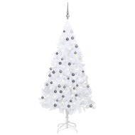vidaXL Umelý vianočný stromček s LED so súpravou gulí biely 150cm PVC - cena, porovnanie
