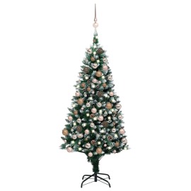 vidaXL Umelý vianočný stromček s LED, súpravou gulí a šiškami 150cm