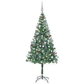 vidaXL Umelý vianočný stromček s LED, súpravou gulí a šiškami 180cm