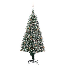 vidaXL Umelý vianočný stromček s LED, súpravou gulí a šiškami 210cm
