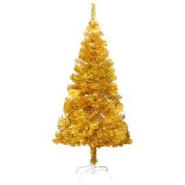 vidaXL Umelý vianočný stromček s podstavcom zlatý 120cm PET