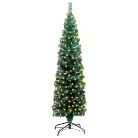 vidaXL Úzky umelý vianočný stromček s LED a podstavcom zelený 120cm