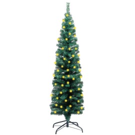 vidaXL Úzky umelý vianočný stromček s LED a podstavcom zelený 150cm
