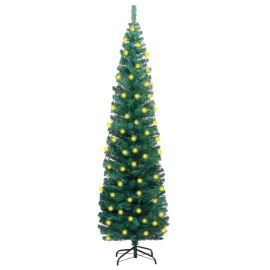 vidaXL Úzky umelý vianočný stromček s LED a podstavcom zelený 180cm