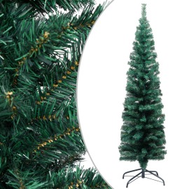 vidaXL Úzky umelý vianočný stromček s podstavcom, zelený 150 cm , PVC